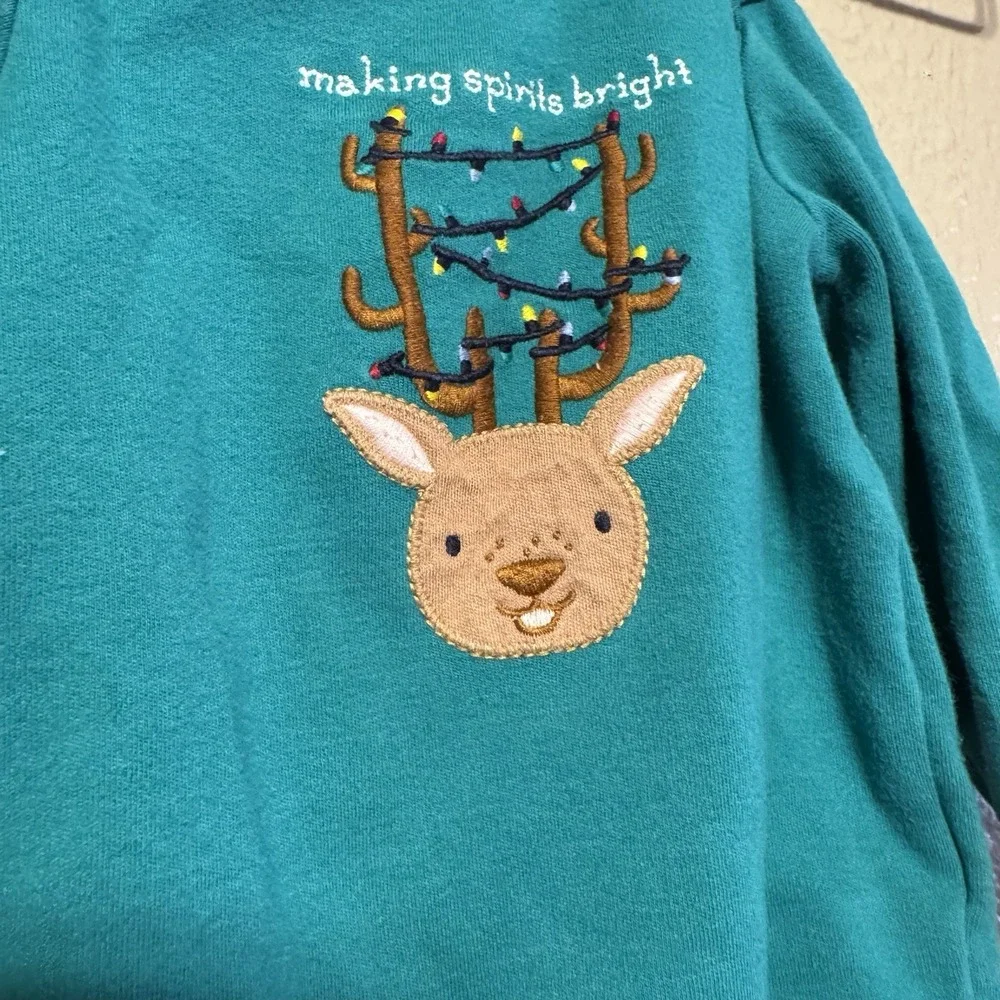 Gymboree One Piece Infant 3-6 Months Green‎ Reindeer Making Spirits Bright